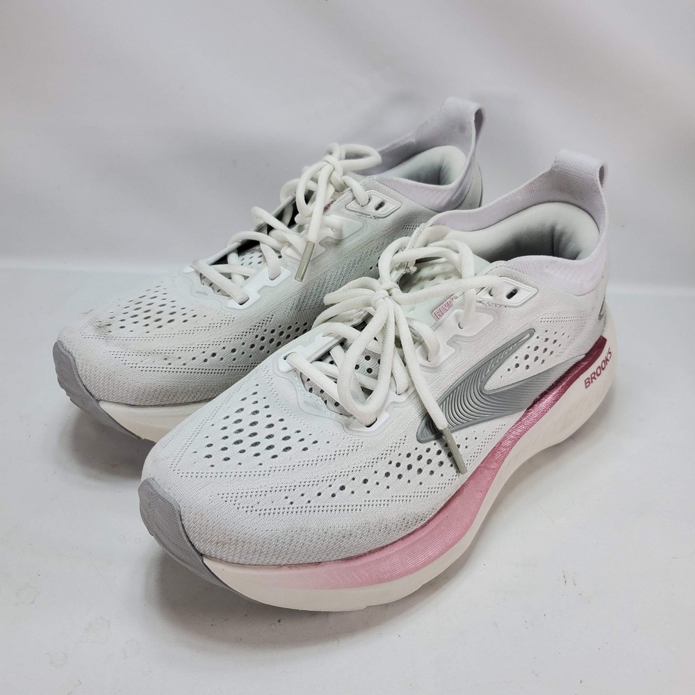 Brooks Glycerin 23 Running Shoes Womens 7 White Pink Silver Neutral Athletic